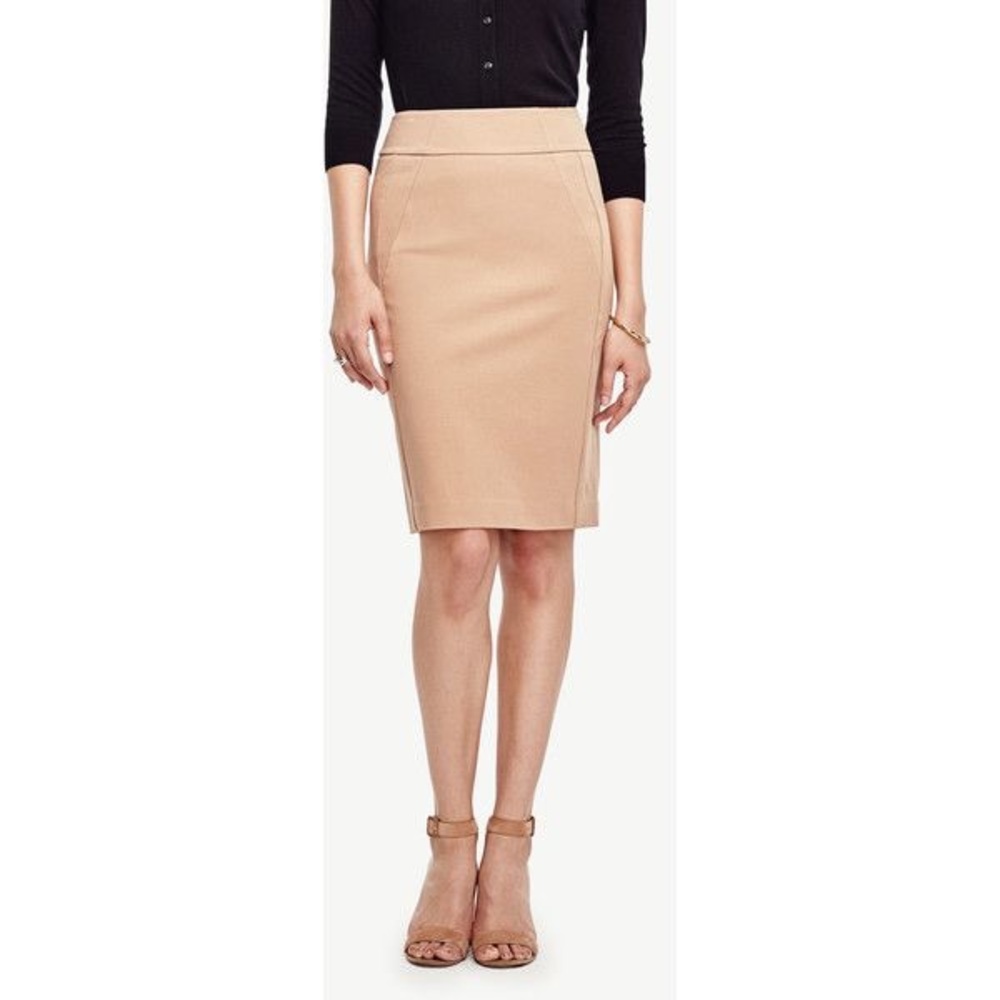 Ann Taylor Petite Seamed Pencil Skirt in Sandy Tan